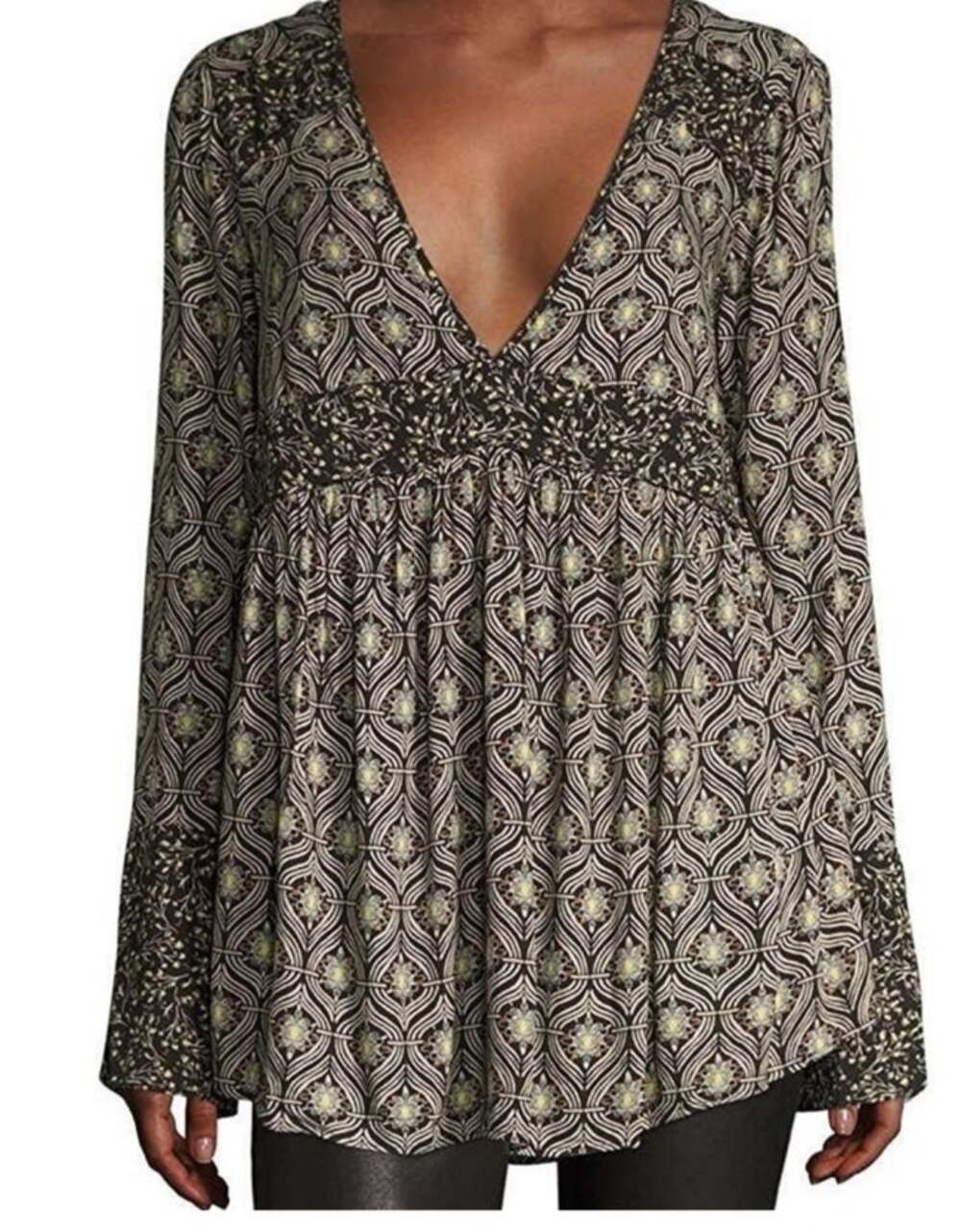 Free People Rollin Hills Bell Sleeve Bohemian Top Shirt Medium